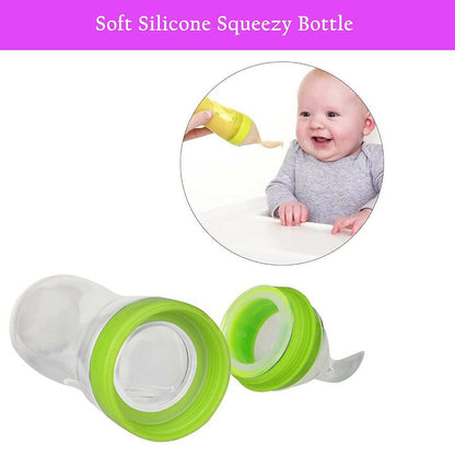 Safe-O-Kid Easy Squeezy Silicone Food Feeder Spoon (Soft Tip) Bottle- Green- 90mL