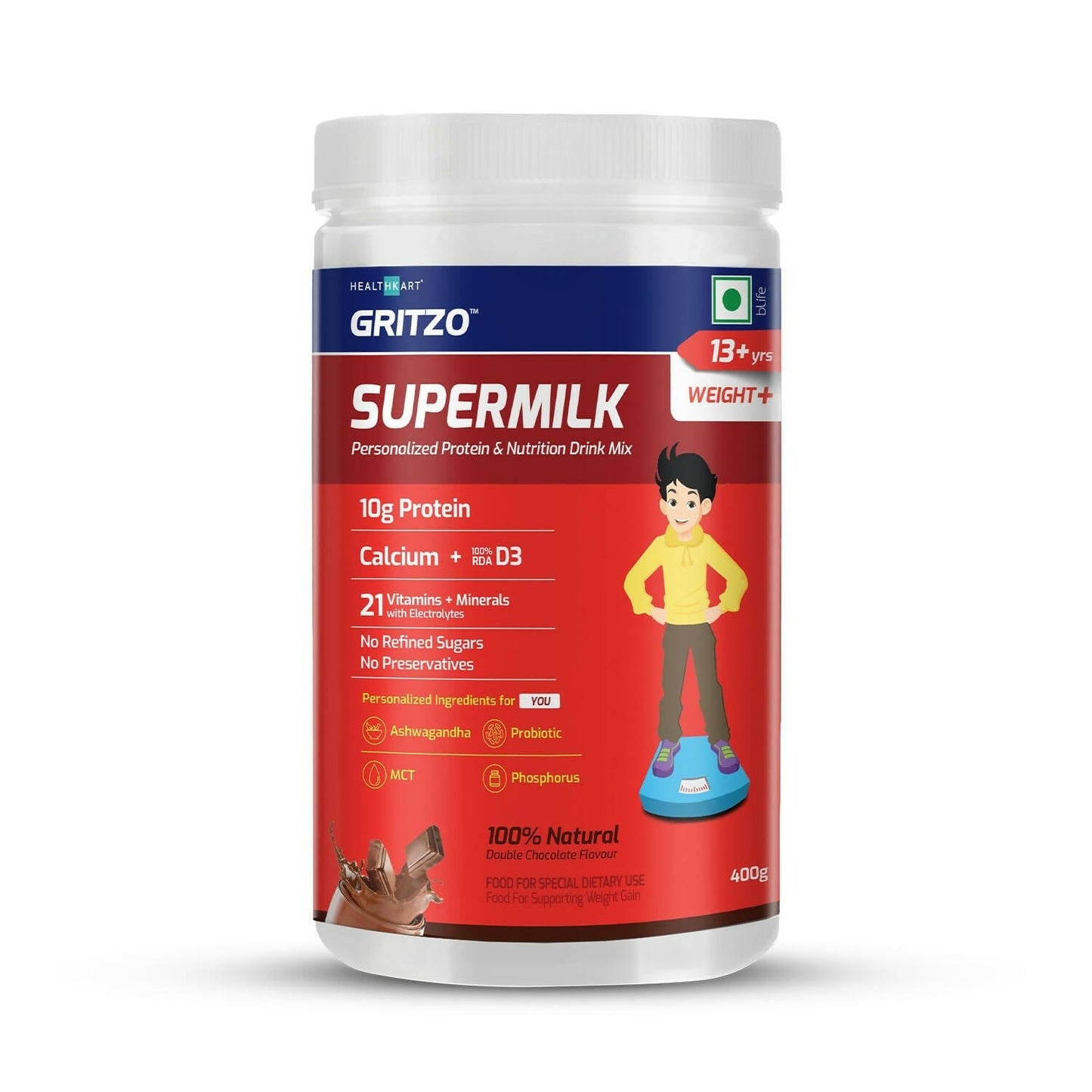 Gritzo Supermilk Weight+ Health Drink For 13+Y Boys - Double Chocolate