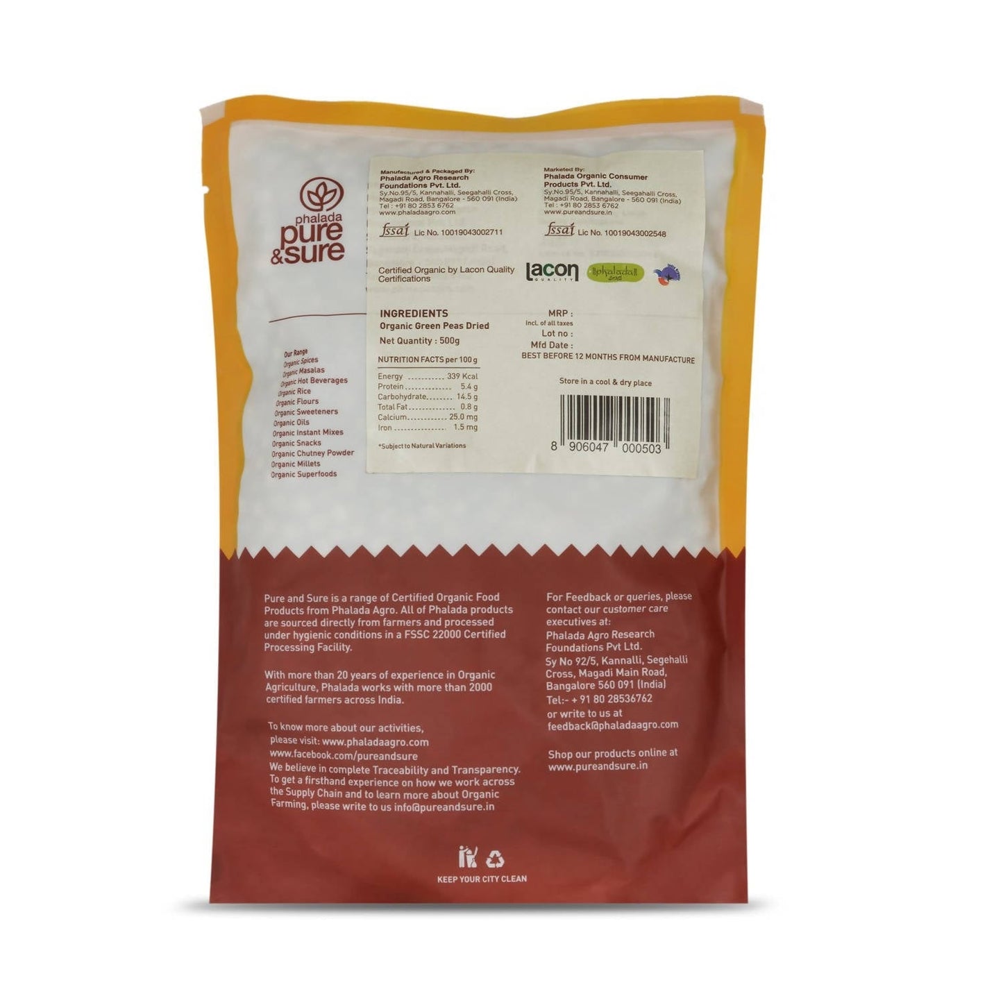 Pure & Sure Green Peas Dried Traditional Organic Pulses