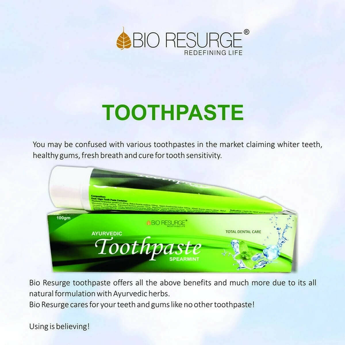 Bio Resurge Life Herbal Ayurvedic Spearmint Toothpaste