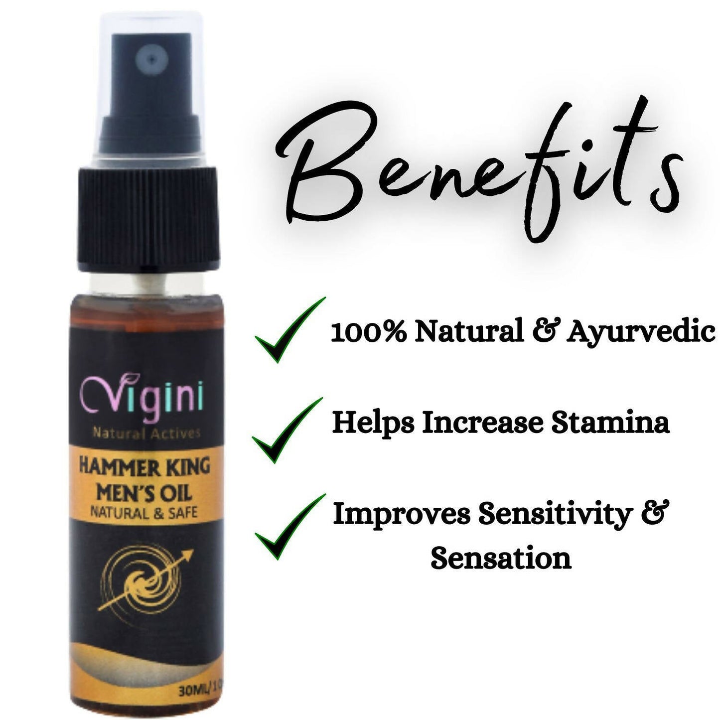 Vigini Natural Hammer King Lubricating Massage Oil for Men with Tulsi Ylang Ylang Clary Sage Essential Oils