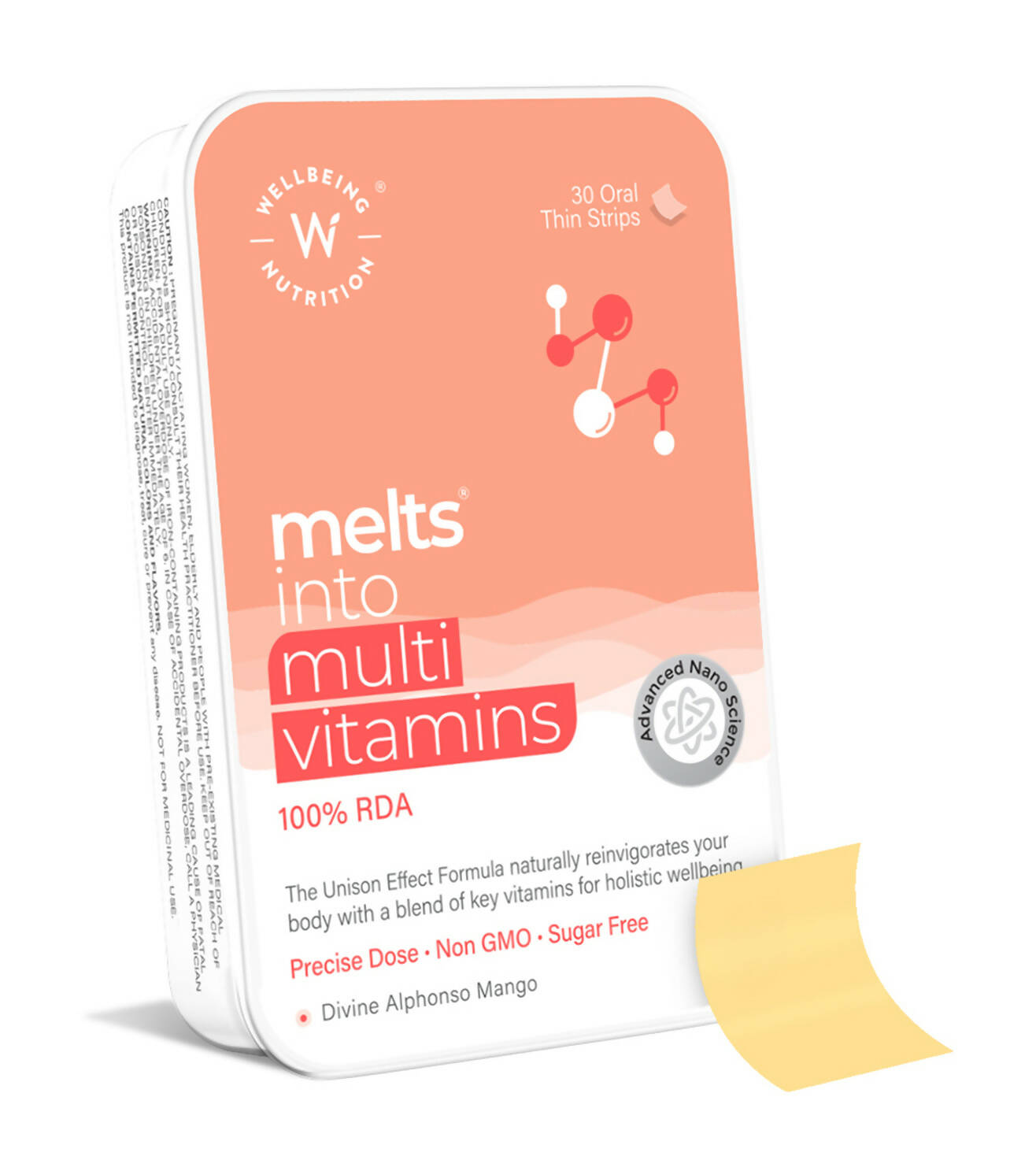 Wellbeing Nutrition Melts Into Multivitamins Oral Strips-Divine Alphonso Mango Flavor TrueCure