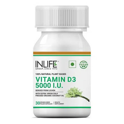 Inlife Vitamin D3 5000 IU Capsules Without Gelatin