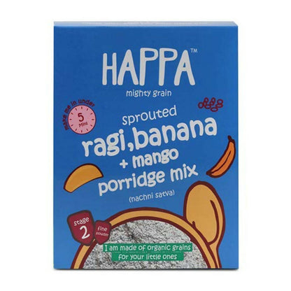 Happa Organic Baby Food Sprouted Ragi + Mango + Banana Porridge Mix, Australia, Canada 