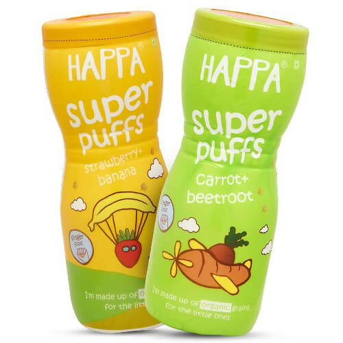 Happa Organic Multigrain Strawberry Banana & Carrot Beetroot Melts Super Puffs Combo (8 Months+), Australia, Canada 