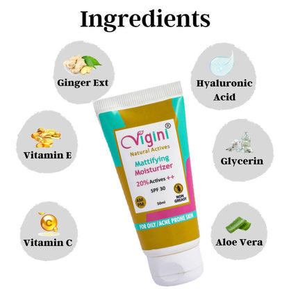 Vigini Natural Actives Mattifying Moisturizer SPF 30 for Men Women