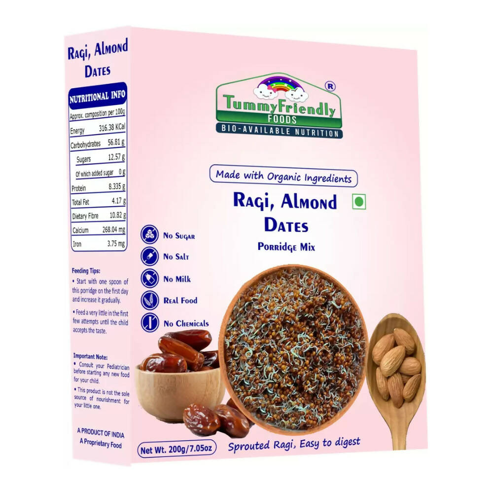 TummyFriendly Foods Organic Sprouted Ragi Almonds Dates Porridge Mix, Australia, Canada 