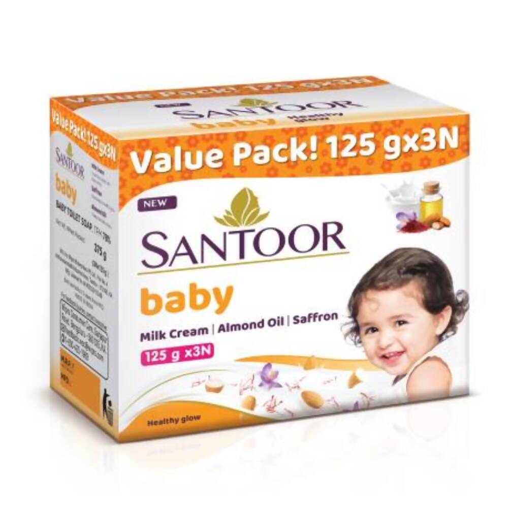 Santoor Baby Bathing Soap with Milk Cream, Saffron, & Almond Oil, Australia, Canada 