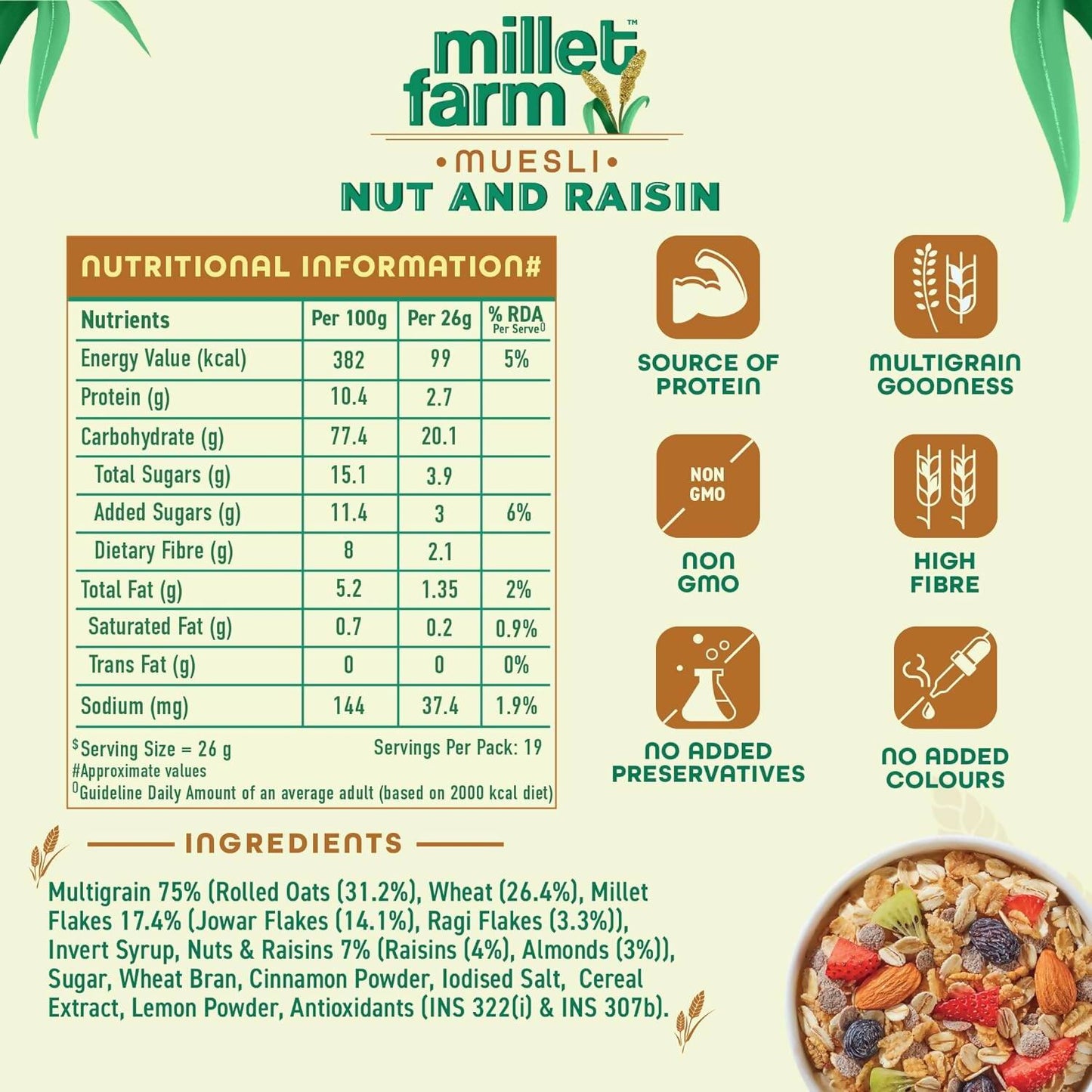 Bagrry's Millet Farm Nut & Raisin Muesli with Jowar and Ragi