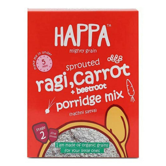 Happa Organic Baby Food Sprouted Ragi, Carrot & Beetroot Porridge Mix-Stage 2, Australia, Canada 