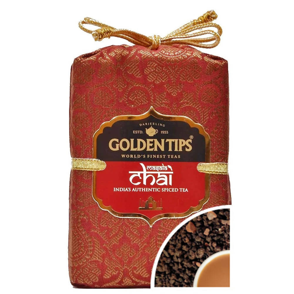 Golden Tips Masala Chai India's Authentic Spiced Tea Royal Brocade Cloth Bag TrueCure