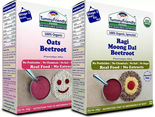 TummyFriendly Foods Organic Oats, Beetroot and Organic Sprouted Ragi, Moong Dal, Beetroot Porridge Mixes Combo, Australia, Canada 