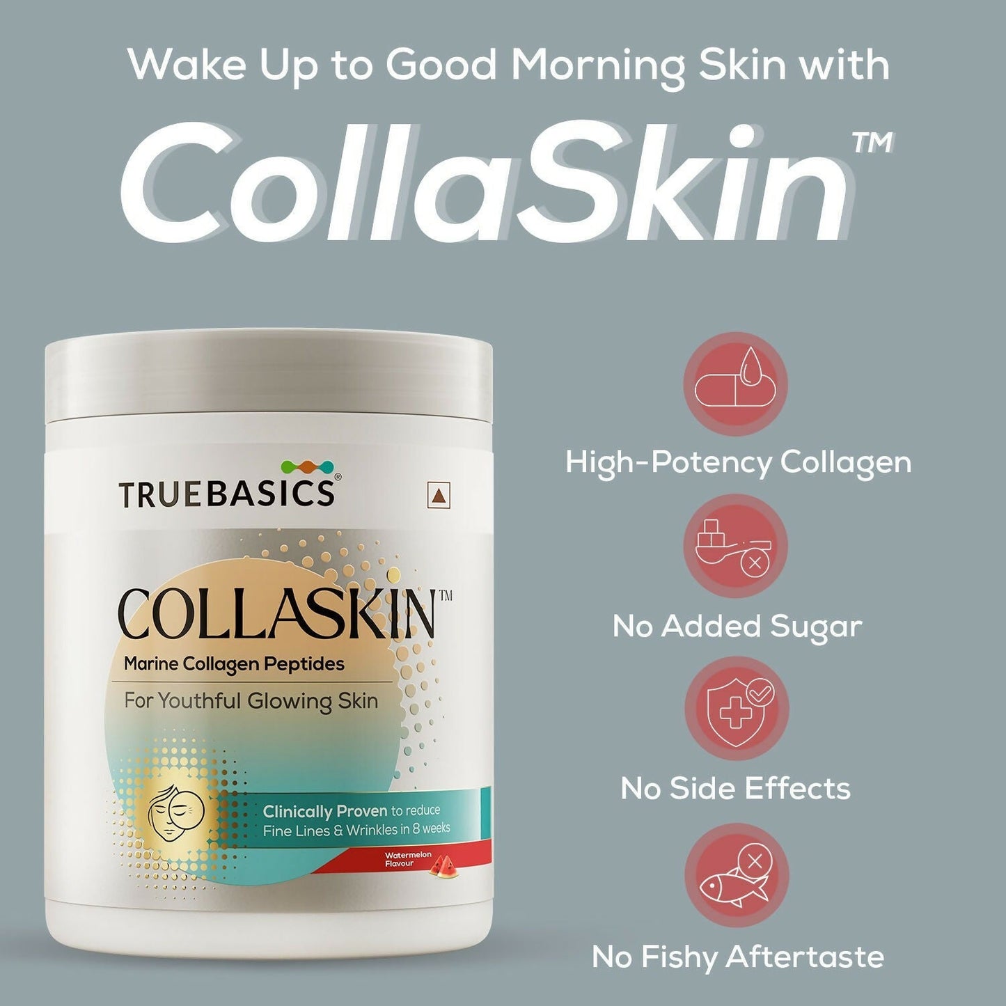 TrueBasics Collaskin Marine Collagen Peptides For Youthful Glowing Skin - Watermelon