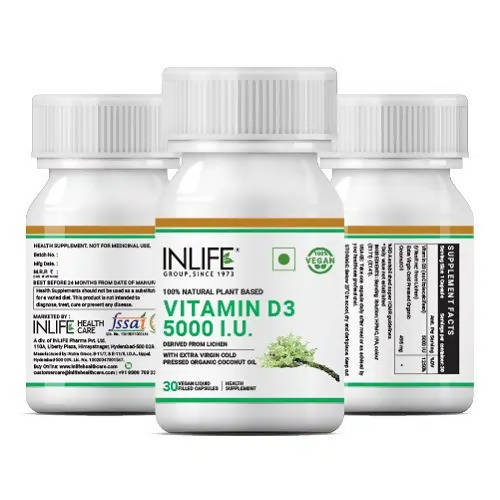 Inlife Vitamin D3 5000 IU Capsules Without Gelatin