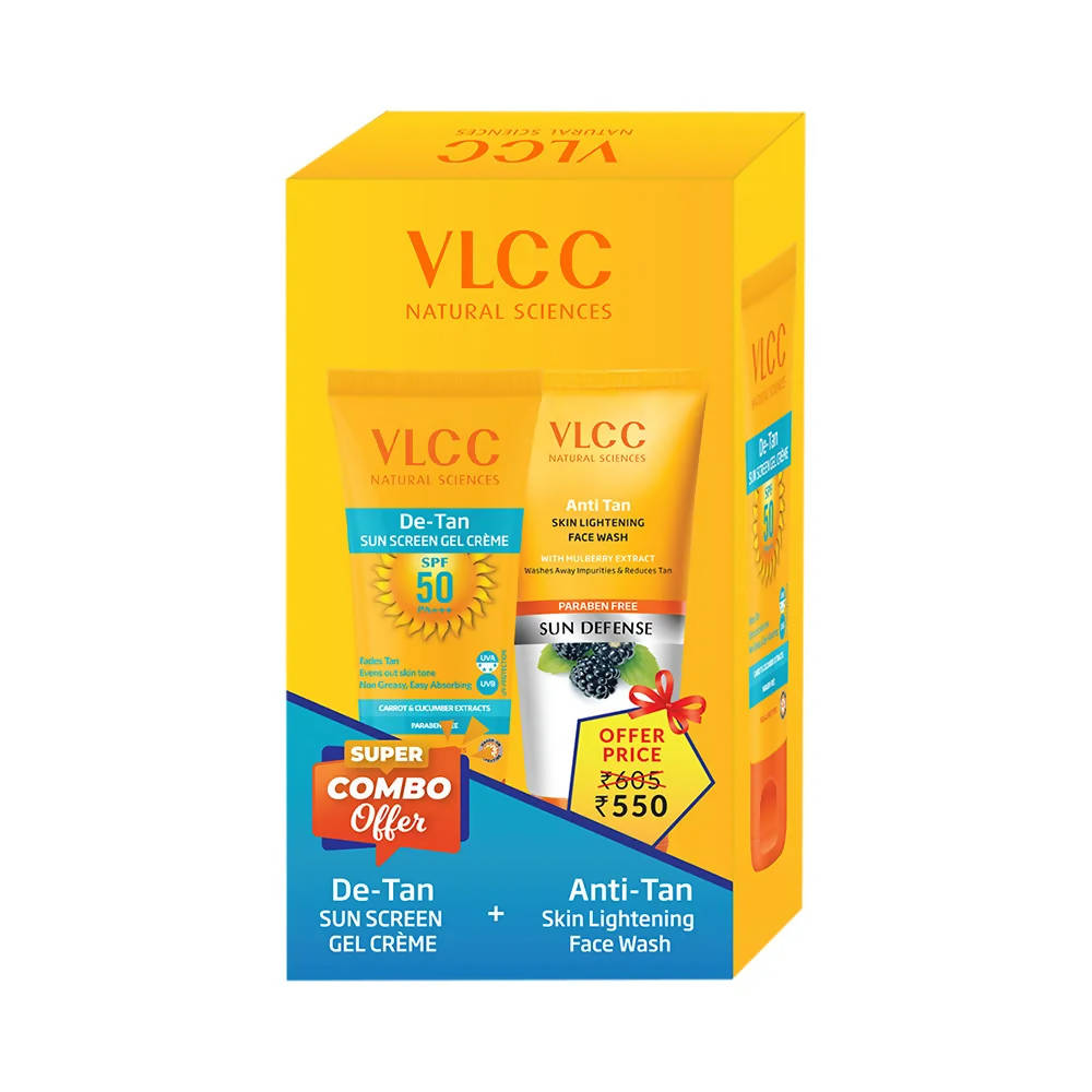 VLCC Anti Tan Face Wash & De Tan SPF 50 Sun Screen Gel Creme Combo TrueCure