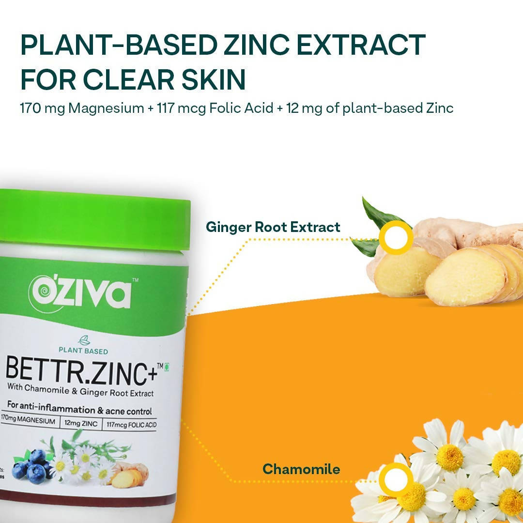 OZiva Plant Based Bettr.Zinc+ With Chamomile & Ginger Root Extract