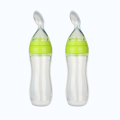 Safe-O-Kid Easy Set of 2 Squeezy Silicone Food Feeder Spoon (Soft Tip) BottleGreen90mL, Australia, Canada 