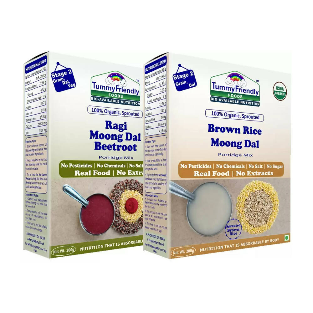 TummyFriendly Foods Certified Stage2 Ragi, Brown Rice Porridge Mixes Combo, Australia, Canada 