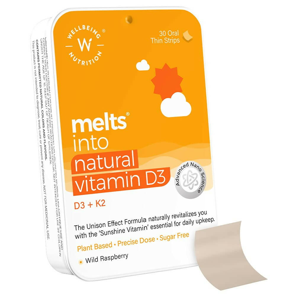 Wellbeing Nutrition Melts Natural Vitamin D3+K2 (MK-7) Oral Strips-Wild Raspberry Flavor TrueCure