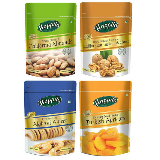 Happilo Premium Californian Almonds, Walnuts Inshell, Afghani Anjeer & Turkish Apricot Combo TrueCure