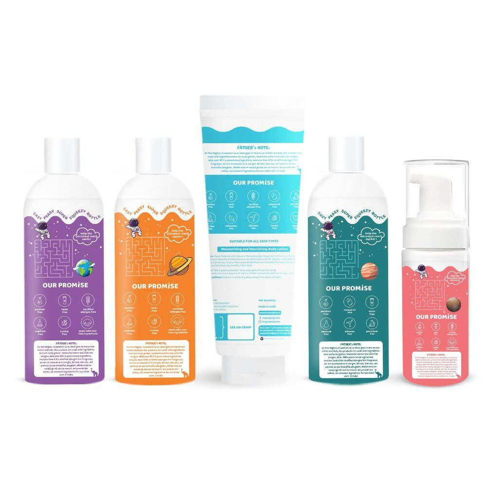 Tiny Mighty Kids Body Wash, Body Foam Wash, Body Lotion, Shampoo & Hair Oil Combo