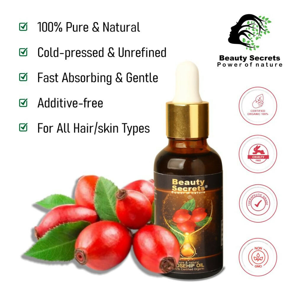 Beauty Secrets Certified Organic Rosehip Oil for Face and Body